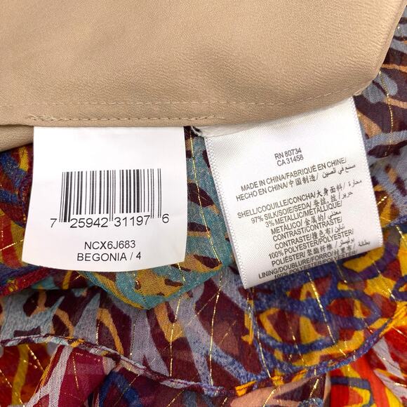 BCBGMaxAzria Inga One Shoulder Silk Maxi Gown Size 4 Begonia Metallic Pleated - Picture 7 of 14